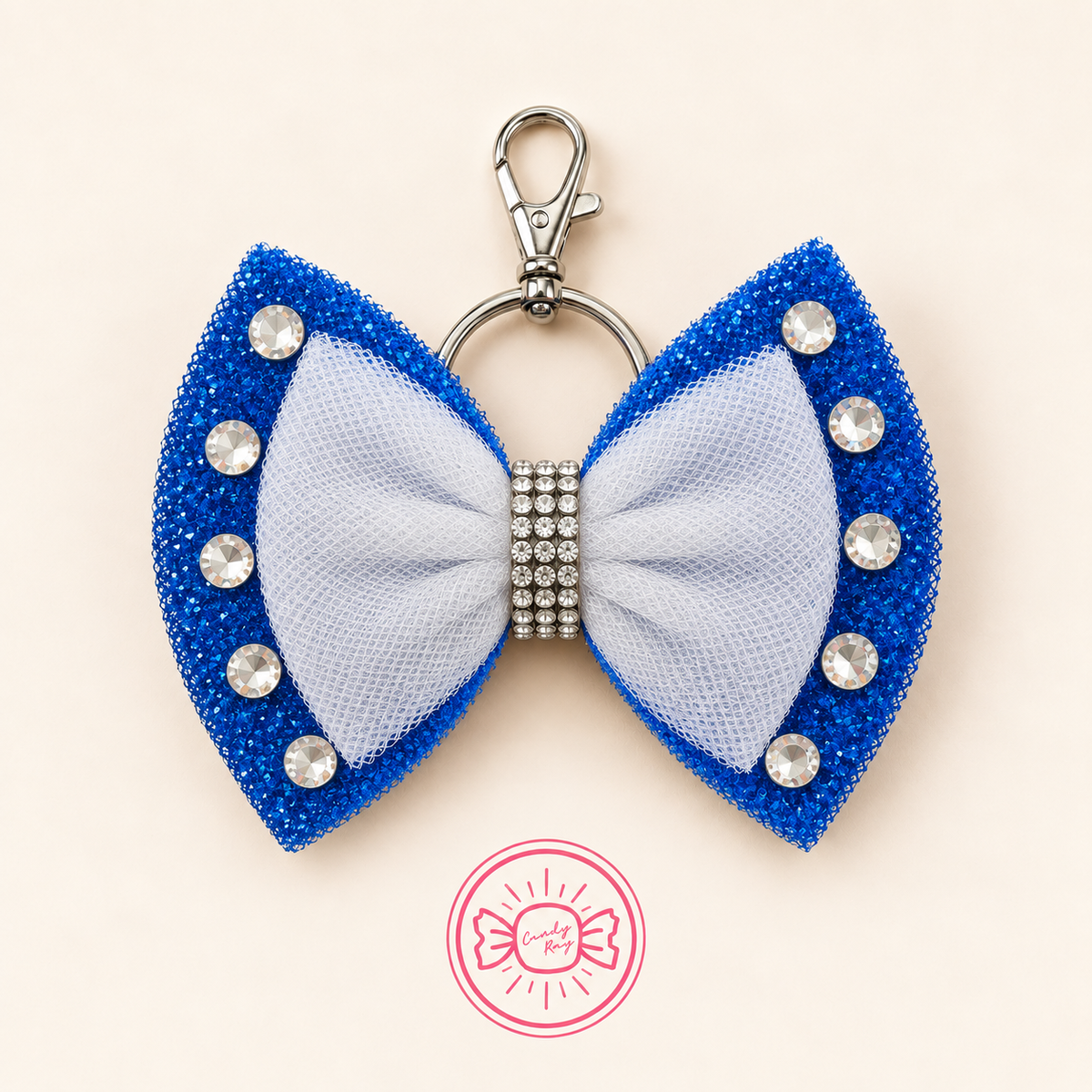 Blue and White Key Chain Bow